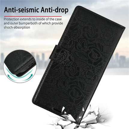For Samsung Galaxy A05 4G Case with Hand Strap Flower Imprint Leather Wallet Phone Cover