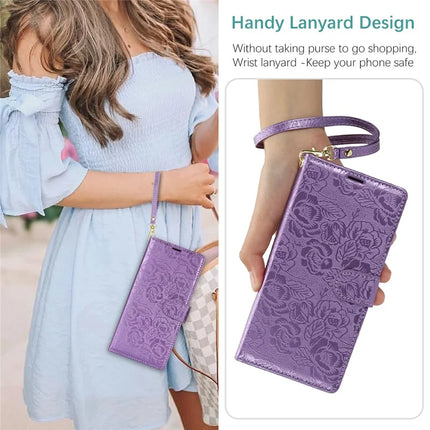 For Samsung Galaxy A05 4G Case with Hand Strap Flower Imprint Leather Wallet Phone Cover