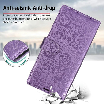 For Samsung Galaxy A05 4G Case with Hand Strap Flower Imprint Leather Wallet Phone Cover
