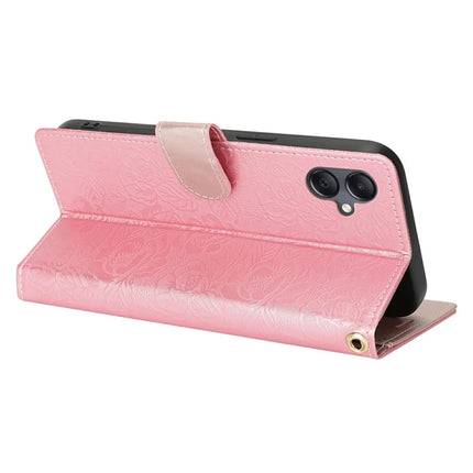 For Samsung Galaxy A05 4G Case with Hand Strap Flower Imprint Leather Wallet Phone Cover