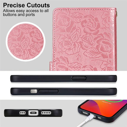 For Samsung Galaxy A05 4G Case with Hand Strap Flower Imprint Leather Wallet Phone Cover