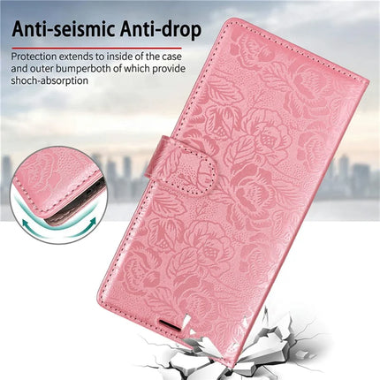For Samsung Galaxy A05 4G Case with Hand Strap Flower Imprint Leather Wallet Phone Cover