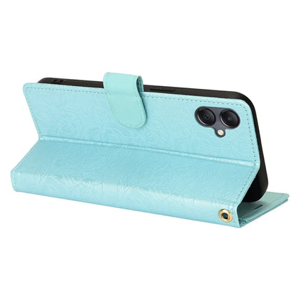 For Samsung Galaxy A05 4G Case with Hand Strap Flower Imprint Leather Wallet Phone Cover