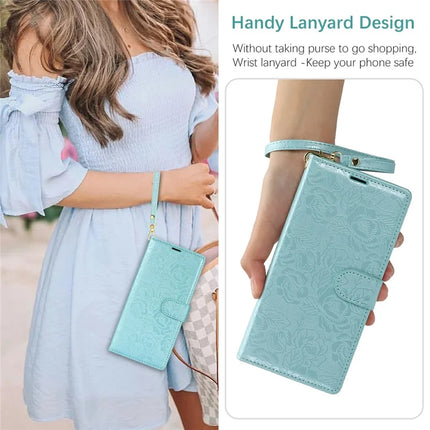 For Samsung Galaxy A05 4G Case with Hand Strap Flower Imprint Leather Wallet Phone Cover