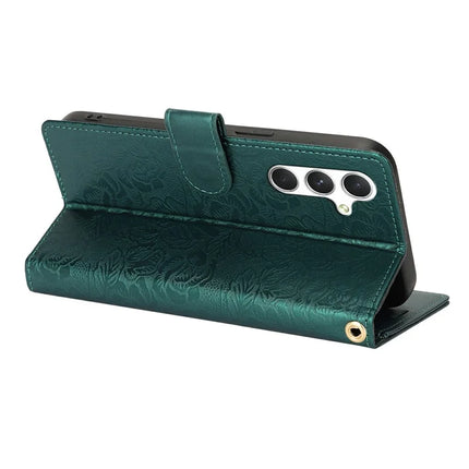 For Samsung Galaxy A05s 4G Case with Hand Strap Flower Imprint Leather Wallet Phone Cover