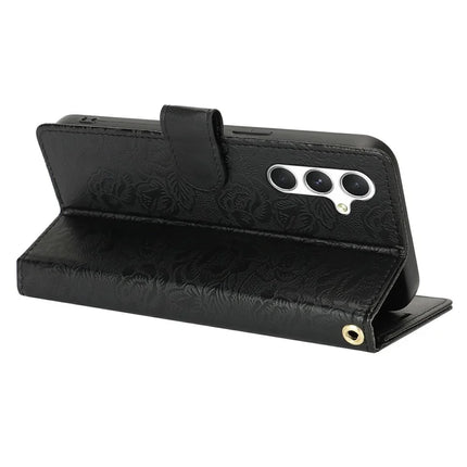 For Samsung Galaxy A05s 4G Case with Hand Strap Flower Imprint Leather Wallet Phone Cover