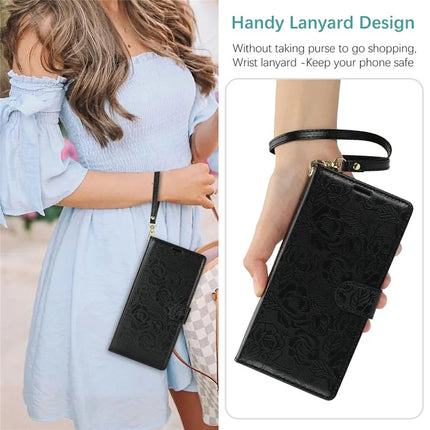 For Samsung Galaxy A05s 4G Case with Hand Strap Flower Imprint Leather Wallet Phone Cover