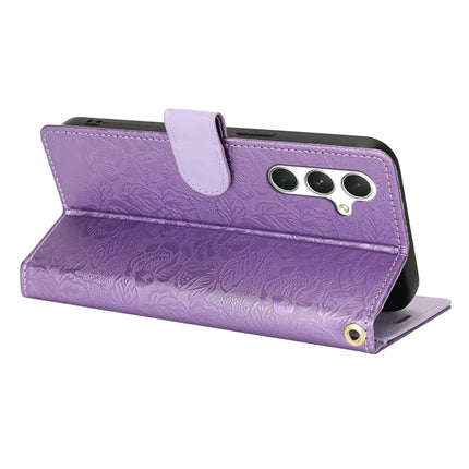 For Samsung Galaxy A05s 4G Case with Hand Strap Flower Imprint Leather Wallet Phone Cover