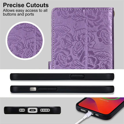 For Samsung Galaxy A05s 4G Case with Hand Strap Flower Imprint Leather Wallet Phone Cover