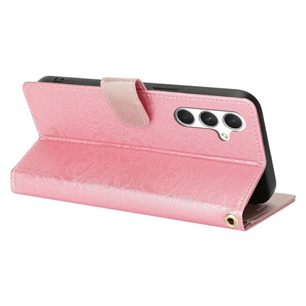 For Samsung Galaxy A05s 4G Case with Hand Strap Flower Imprint Leather Wallet Phone Cover