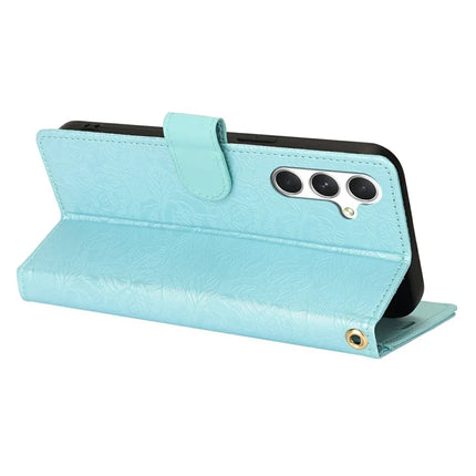 For Samsung Galaxy A05s 4G Case with Hand Strap Flower Imprint Leather Wallet Phone Cover