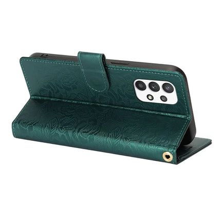 For Samsung Galaxy A13 4G / 5G Case with Hand Strap Flower Imprint Leather Wallet Phone Cover