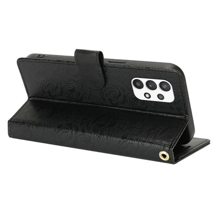For Samsung Galaxy A13 4G / 5G Case with Hand Strap Flower Imprint Leather Wallet Phone Cover