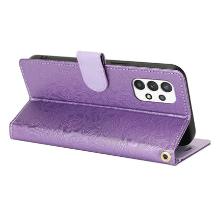 For Samsung Galaxy A13 4G / 5G Case with Hand Strap Flower Imprint Leather Wallet Phone Cover