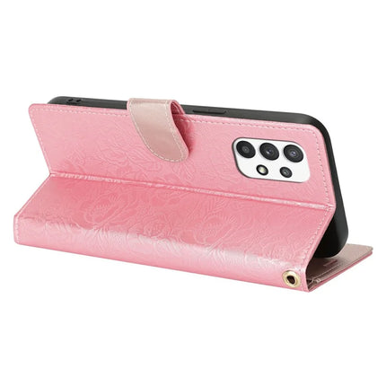 For Samsung Galaxy A13 4G / 5G Case with Hand Strap Flower Imprint Leather Wallet Phone Cover