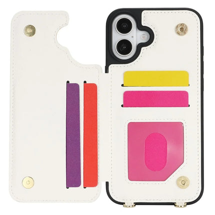 For iPhone 16 Case with Card Holder, Strap, Kickstand PU+TPU Phone Back Cover Support RFID Blocking