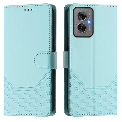 For Motorola Moto G55 5G Case Imprinted Honeycomb RFID Blocking Leather Phone Cover with Strap