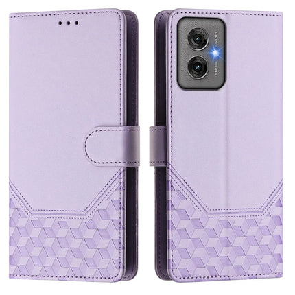 For Motorola Moto G55 5G Case Imprinted Honeycomb RFID Blocking Leather Phone Cover with Strap