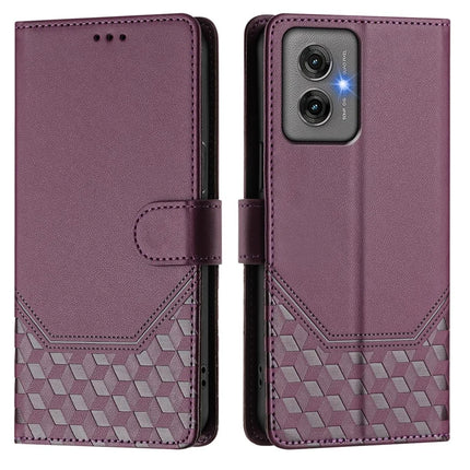 For Motorola Moto G55 5G Case Imprinted Honeycomb RFID Blocking Leather Phone Cover with Strap