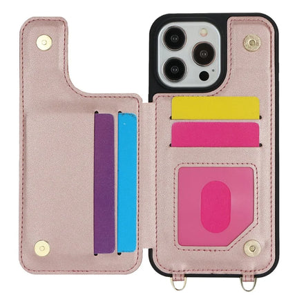 For iPhone 16 Pro Max Case with Card Holder, Strap, Kickstand PU+TPU Phone Back Cover Support RFID Blocking