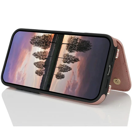 For iPhone 16 Pro Max Case with Card Holder, Strap, Kickstand PU+TPU Phone Back Cover Support RFID Blocking
