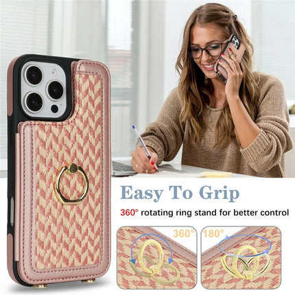 For iPhone 16 Pro Max Case with Card Holder, Strap, Kickstand PU+TPU Phone Back Cover Support RFID Blocking