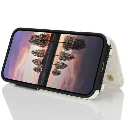 For iPhone 16 Pro Max Case with Card Holder, Strap, Kickstand PU+TPU Phone Back Cover Support RFID Blocking