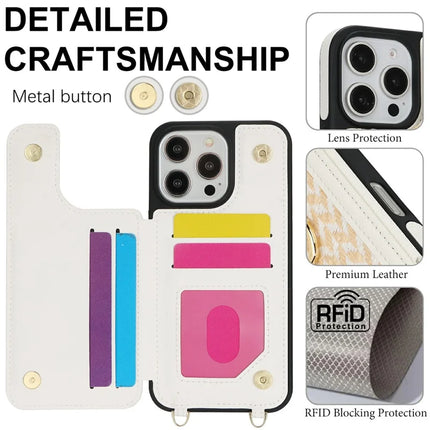For iPhone 16 Pro Max Case with Card Holder, Strap, Kickstand PU+TPU Phone Back Cover Support RFID Blocking