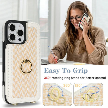 For iPhone 16 Pro Max Case with Card Holder, Strap, Kickstand PU+TPU Phone Back Cover Support RFID Blocking