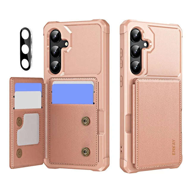 For Samsung Galaxy A55 5G ENKAY Hat-Prince Wallet Card Slot Kickstand PU Leather +TPU Back Phone Cover with Camera Lens Film - Rose Gold