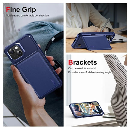 For iPhone 14 ENKAY Hat-Prince Wallet Card Slot Kickstand PU Leather +TPU Back Phone Cover with Camera Lens Film