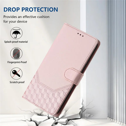 For Motorola Edge 50 Neo 5G / Moto S50 5G / Thinkphone 25 5G Case Imprinted Honeycomb RFID Blocking Leather Phone Cover with Strap