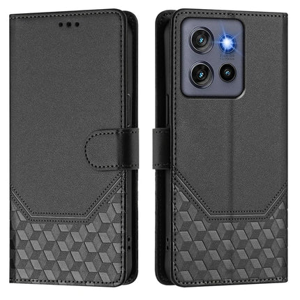 For Motorola Edge 50 Neo 5G / Moto S50 5G / Thinkphone 25 5G Case Imprinted Honeycomb RFID Blocking Leather Phone Cover with Strap