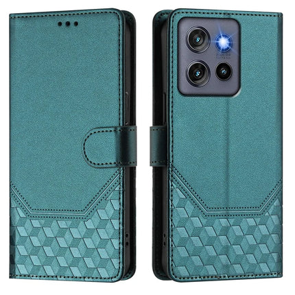For Motorola Edge 50 Neo 5G / Moto S50 5G / Thinkphone 25 5G Case Imprinted Honeycomb RFID Blocking Leather Phone Cover with Strap