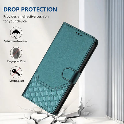 For Motorola Edge 50 Neo 5G / Moto S50 5G / Thinkphone 25 5G Case Imprinted Honeycomb RFID Blocking Leather Phone Cover with Strap