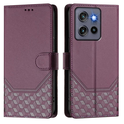 For Motorola Edge 50 Neo 5G / Moto S50 5G / Thinkphone 25 5G Case Imprinted Honeycomb RFID Blocking Leather Phone Cover with Strap