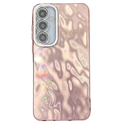 For Samsung Galaxy A36 5G / A56 5G Case IMD Design Shockproof PC+TPU Phone Cover with Glass Lens Film - Wrinkle Pattern / Pink