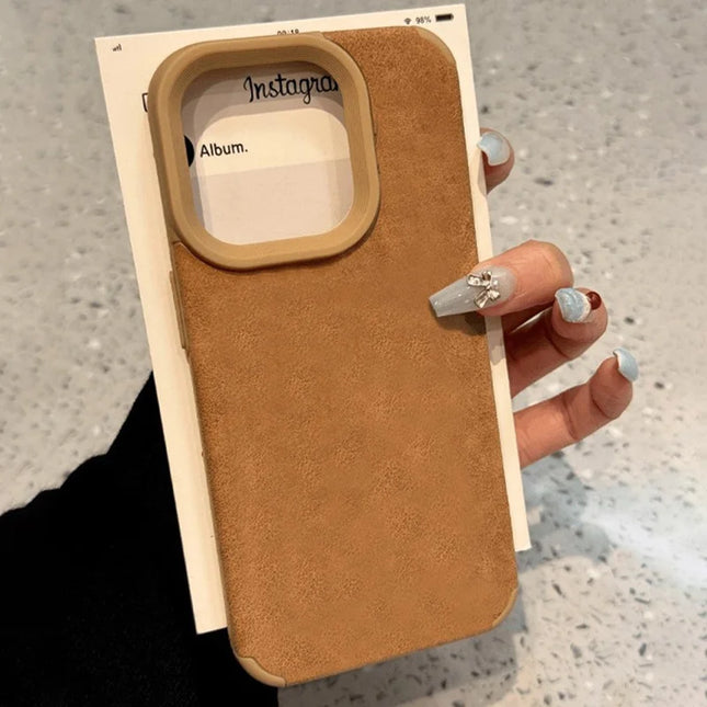 For iPhone 15 Pro Max Case Sheepskin Leather Coated TPU Mobile Phone Back Cover