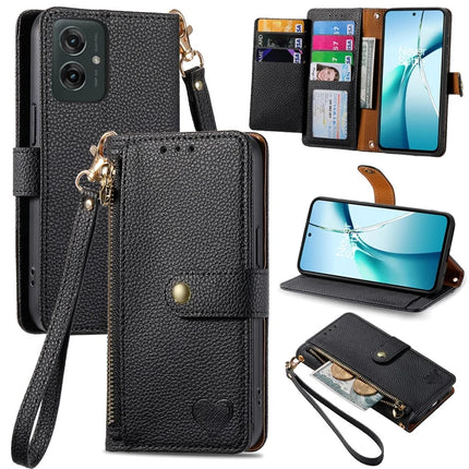 For Motorola Moto G55 5G Case RFID Blocking Zipper Pocket Leather Wallet Phone Cover - Black