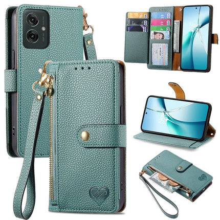 For Motorola Moto G55 5G Case RFID Blocking Zipper Pocket Leather Wallet Phone Cover - Green