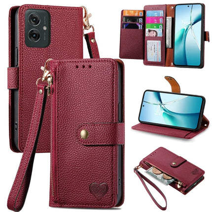 For Motorola Moto G55 5G Case RFID Blocking Zipper Pocket Leather Wallet Phone Cover - Red