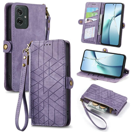 For Motorola Moto G55 5G PU Leather Stand Wallet Cover Geometry Imprinted Phone Case - Light Purple