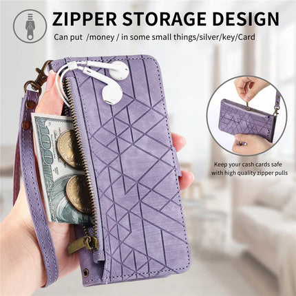 For Motorola Moto G55 5G PU Leather Stand Wallet Cover Geometry Imprinted Phone Case