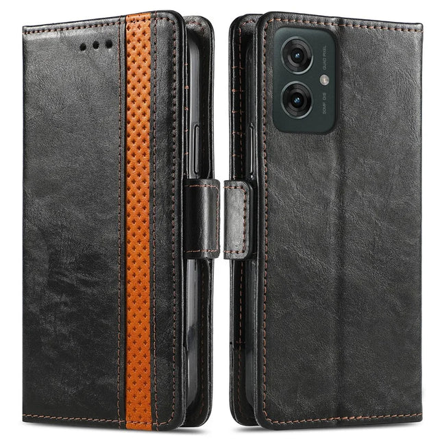CASENEO 002 Series For Motorola Moto G55 5G Case Stand Wallet Splicing PU Leather Cover - Black