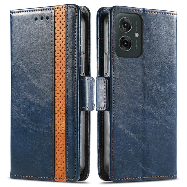 CASENEO 002 Series For Motorola Moto G55 5G Case Stand Wallet Splicing PU Leather Cover - Dark Blue