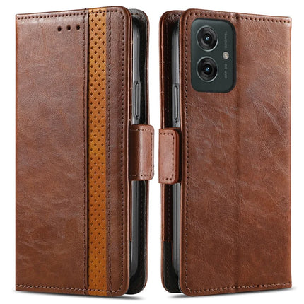 CASENEO 002 Series For Motorola Moto G55 5G Case Stand Wallet Splicing PU Leather Cover - Dark Brown