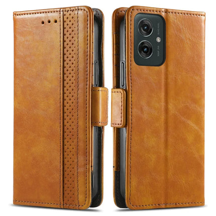 CASENEO 002 Series For Motorola Moto G55 5G Case Stand Wallet Splicing PU Leather Cover - Light Brown