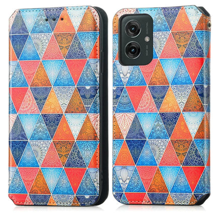 CASENEO RFID Blocking Case For Motorola Moto G55 5G Wallet Leather Cover Pattern Print - Rhombus / Mandala