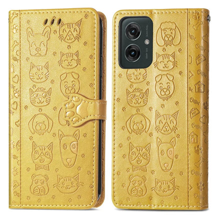 For Motorola Moto G55 5G Case Leather Wallet Flip Phone Cover Cute Cat Dog Pattern - Yellow