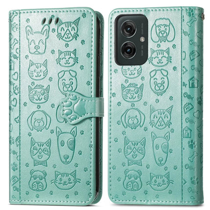 For Motorola Moto G55 5G Case Leather Wallet Flip Phone Cover Cute Cat Dog Pattern - Green